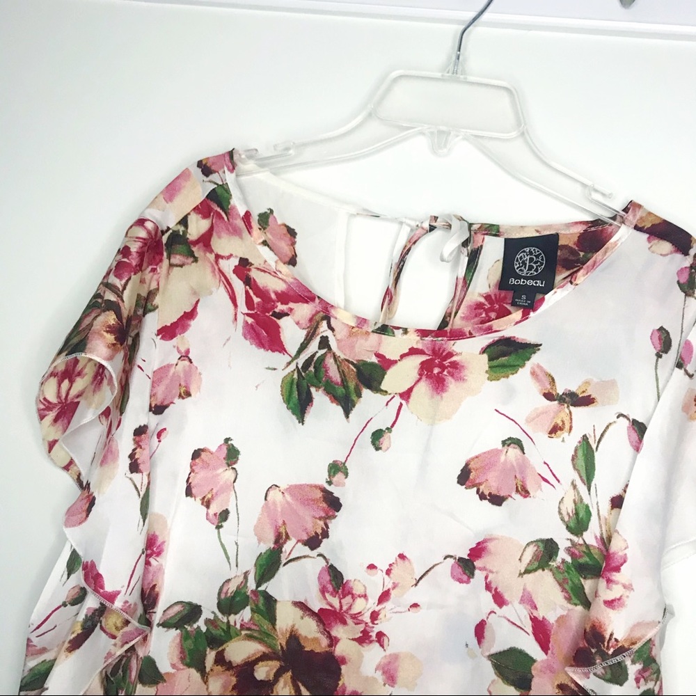 Bobeau Floral Sleeveless Top with Ruffles